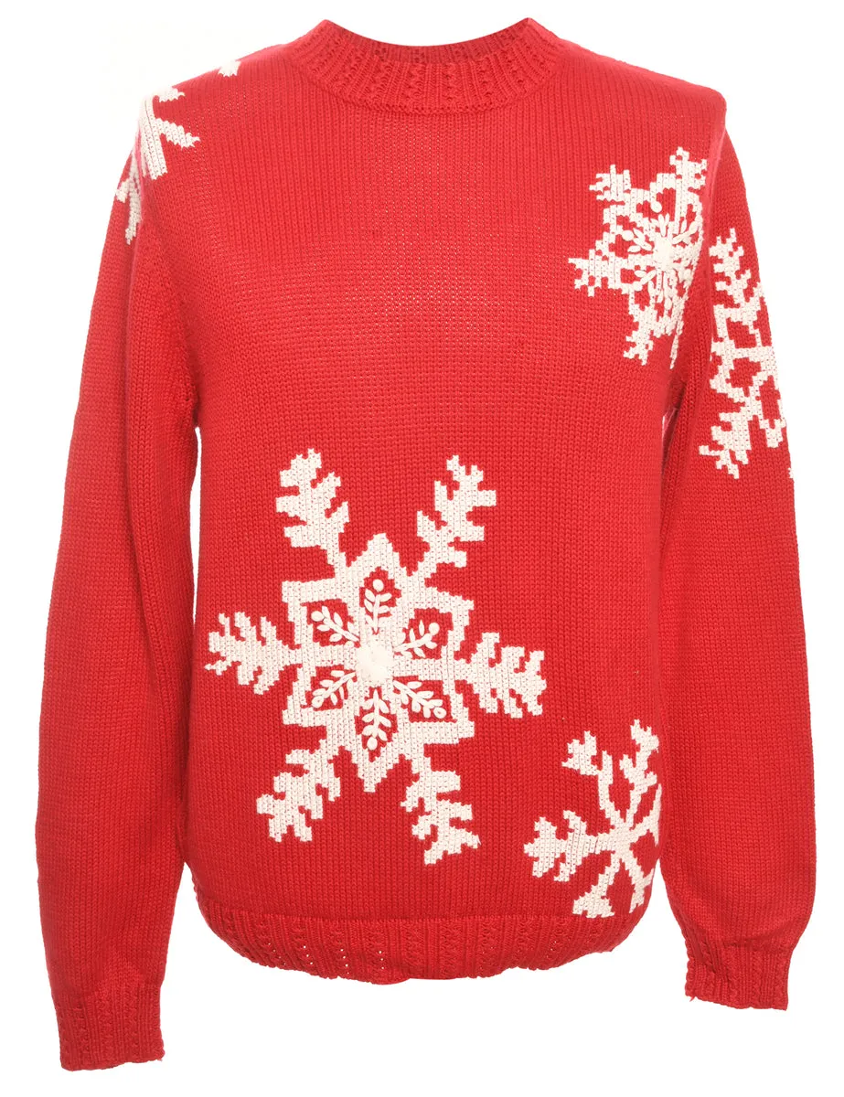 Red & White Patterned Knit Jumper - M