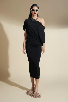 Reina Bodycon Off-Shoulder Polyester Spandex Midi Dress