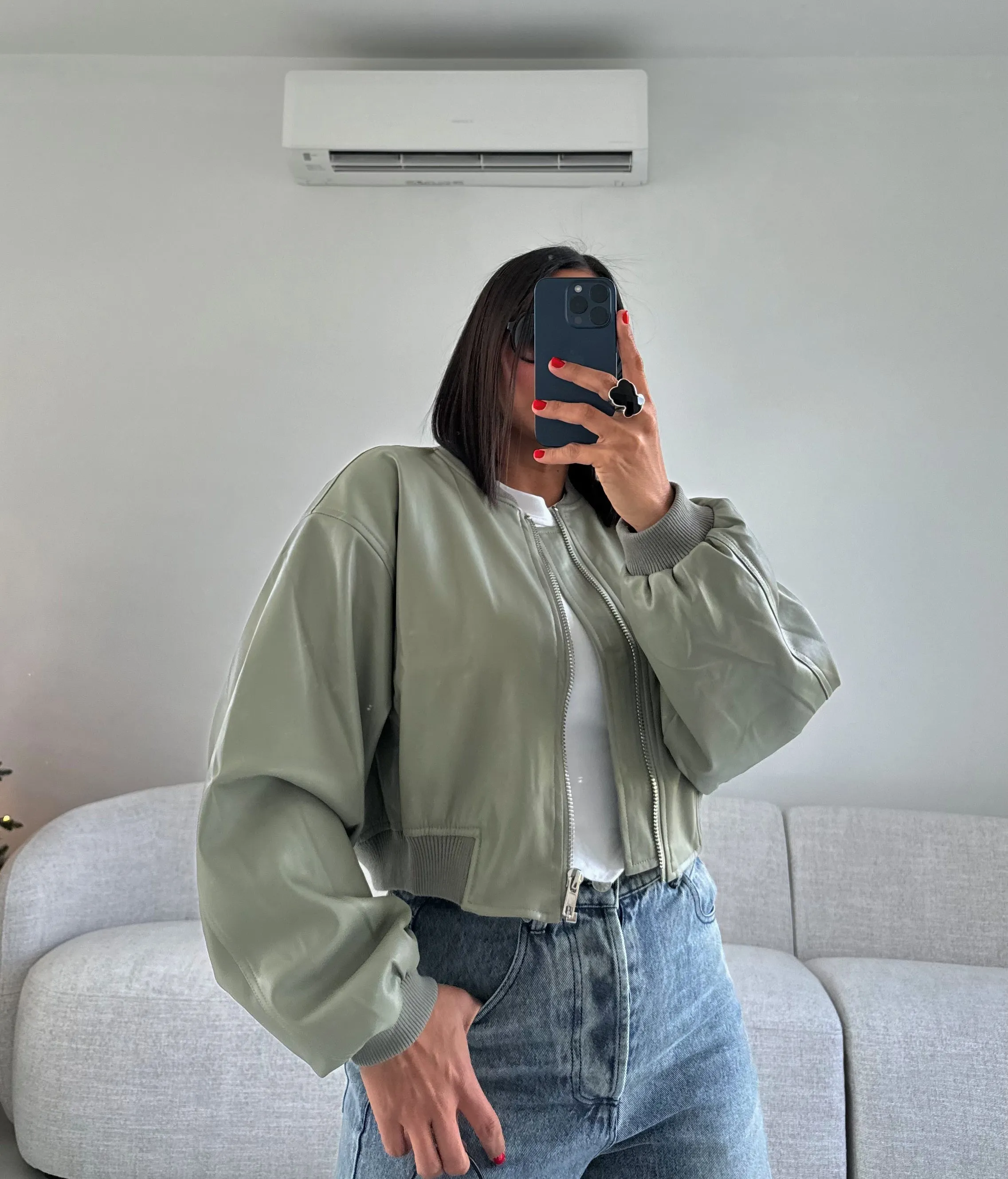 Sage Pu Bomber Jacket