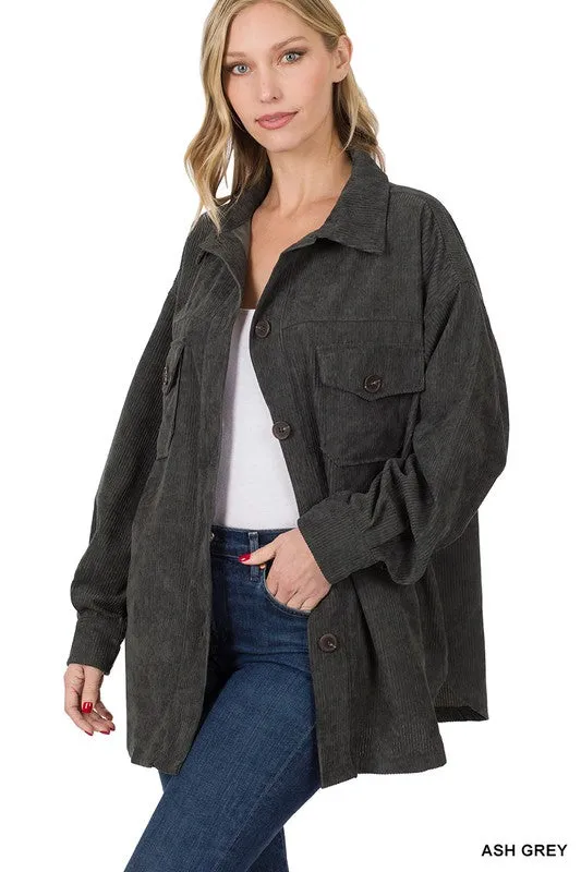 Sara's Steals & Deals: Oversized Corduroy Button Front Shacket - Part 2 - Final Sale