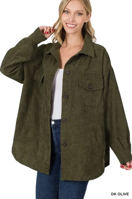 Sara's Steals & Deals: Oversized Corduroy Button Front Shacket - Part 2 - Final Sale