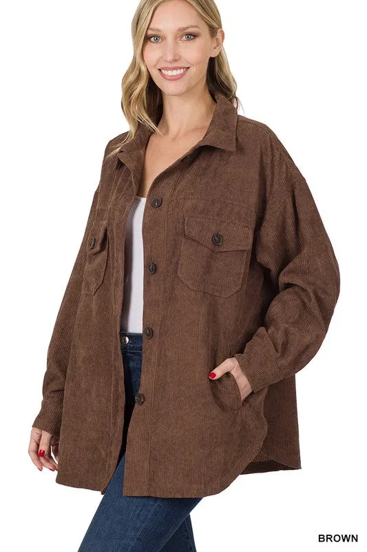 Sara's Steals & Deals: Oversized Corduroy Button Front Shacket - Part 2 - Final Sale