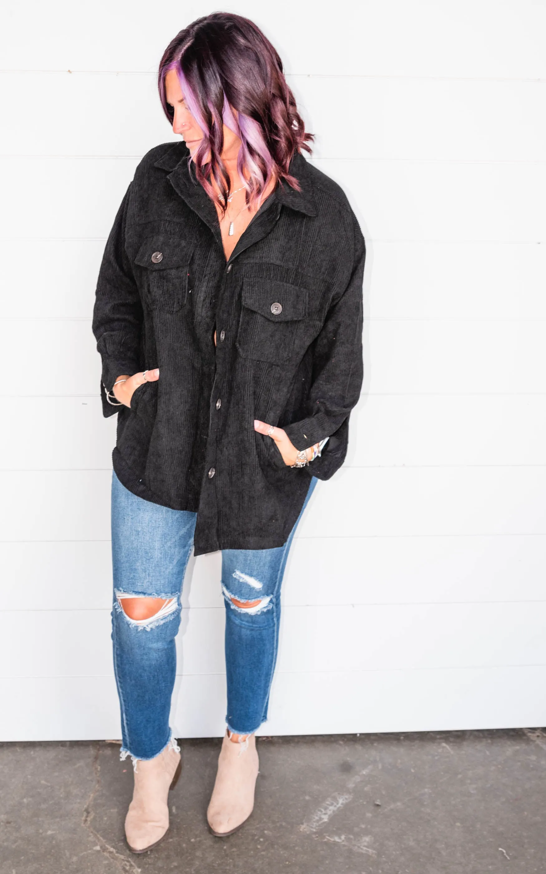 Sara's Steals & Deals: Oversized Corduroy Button Front Shacket - Part 2 - Final Sale