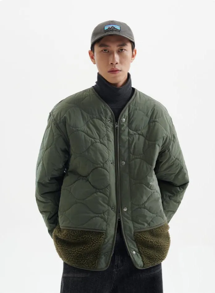 Shearling Patchwork Quilted Snap Button Jacket