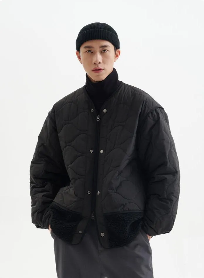 Shearling Patchwork Quilted Snap Button Jacket