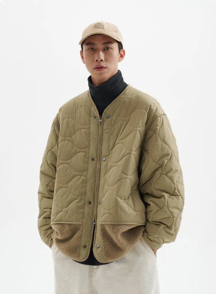 Shearling Patchwork Quilted Snap Button Jacket