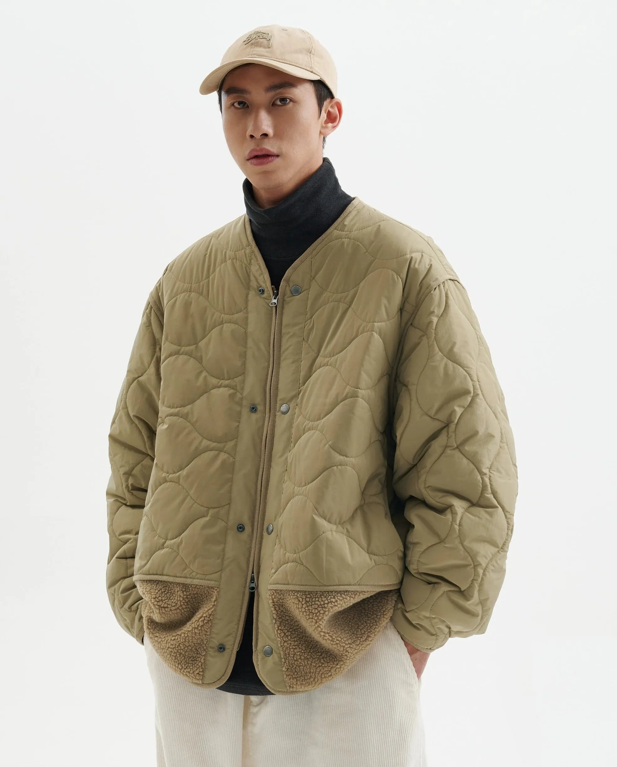 Shearling Patchwork Quilted Snap Button Jacket