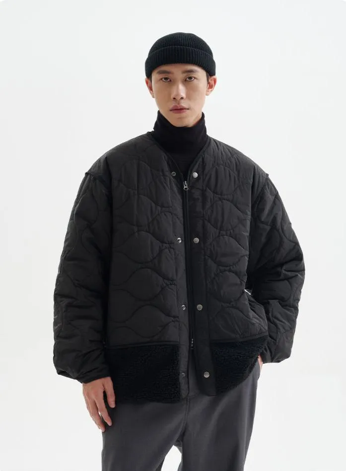 Shearling Patchwork Quilted Snap Button Jacket