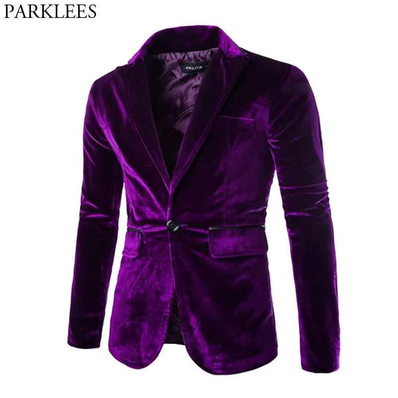 Shiny Purple One Button Velvet Blazer Jacke Herren Frühling New Slim Fit Club Party Hochzeitskleid Blazer Männlicher Blazer Masculino