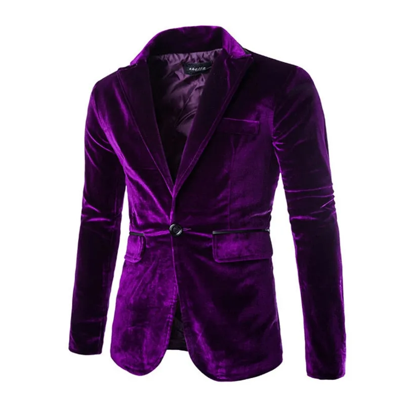 Shiny Purple One Button Velvet Blazer Jacke Herren Frühling New Slim Fit Club Party Hochzeitskleid Blazer Männlicher Blazer Masculino