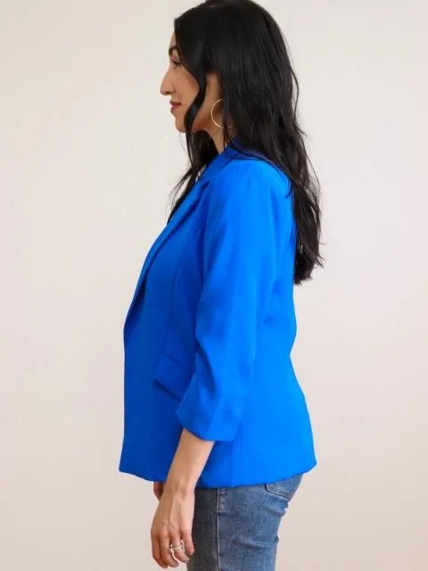 Shirred Sleeve Blazer Electric Blue