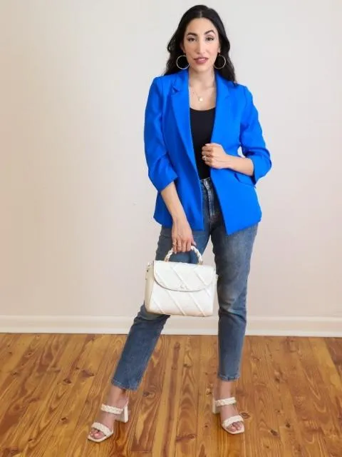 Shirred Sleeve Blazer Electric Blue