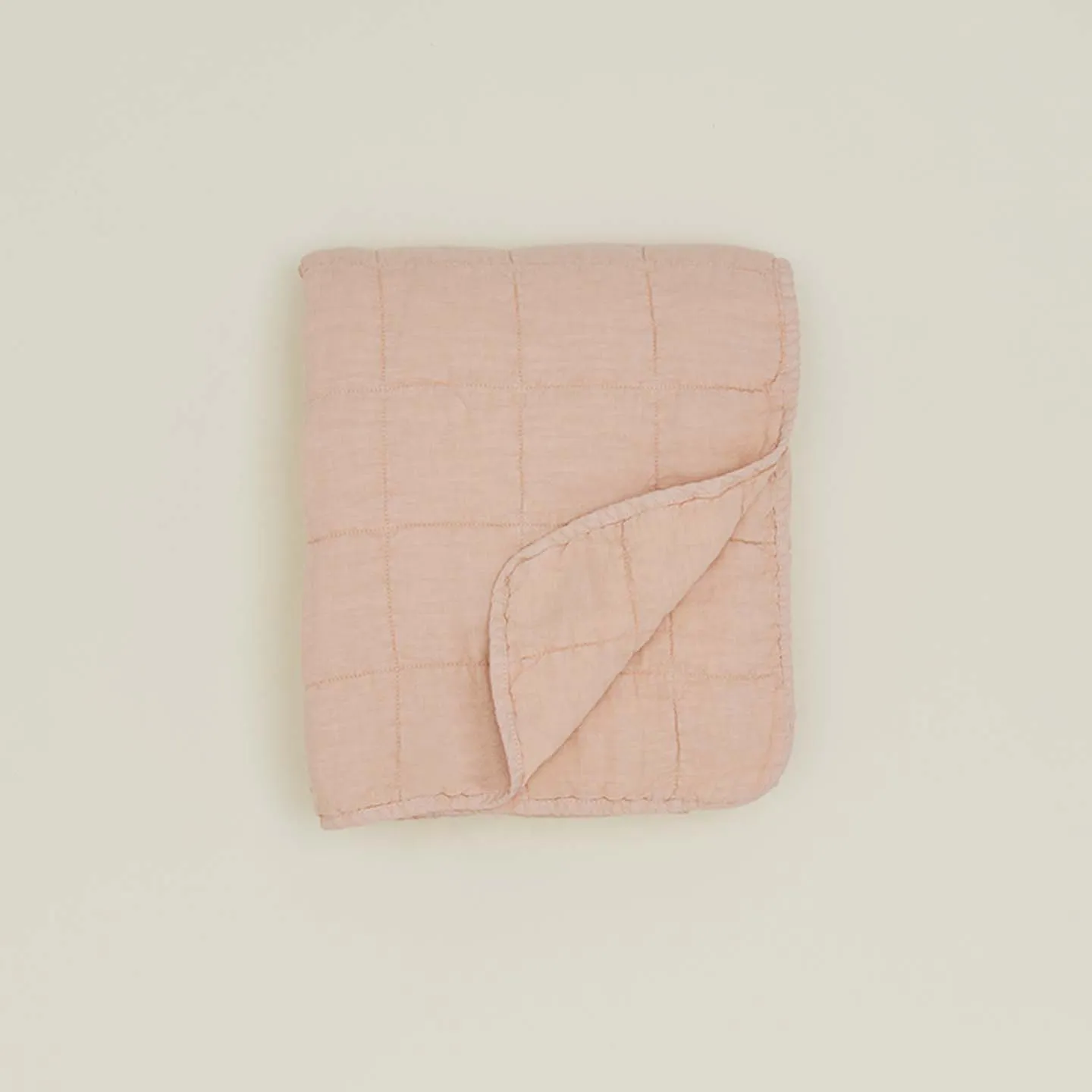 Simple Linen Quilted Throw - Blush