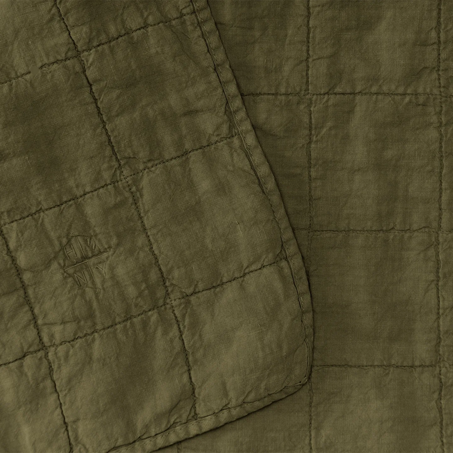 Simple Linen Quilted Throw - Olive