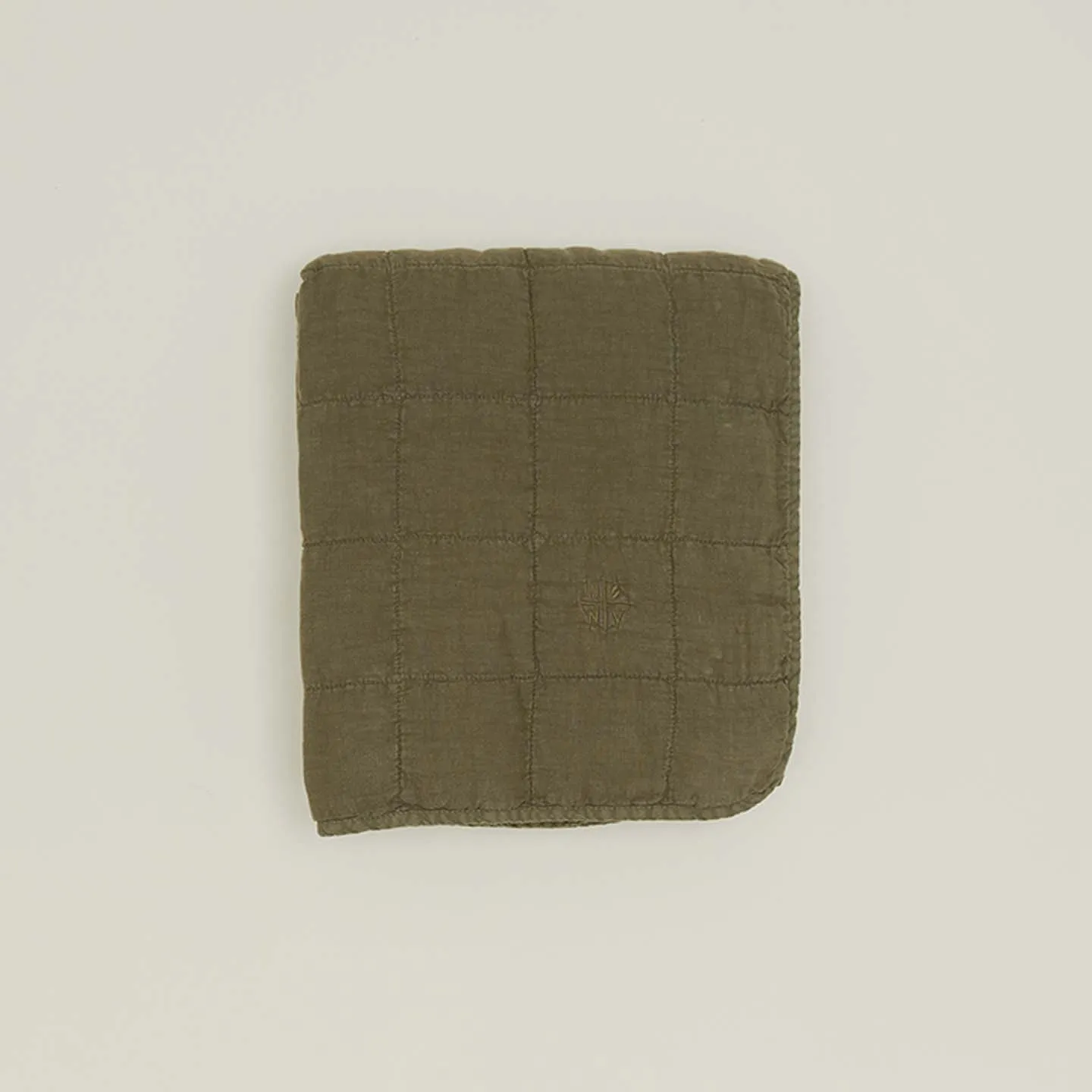 Simple Linen Quilted Throw - Olive