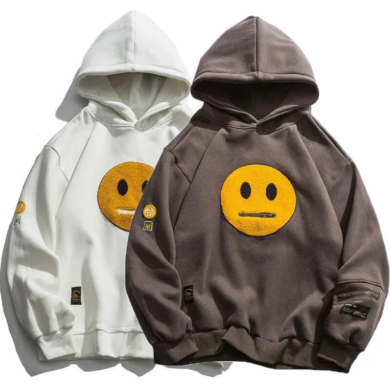 Smiley Face Zipper Pocket Unisex Hoodie: Streetwear skater fashion with an Emoji