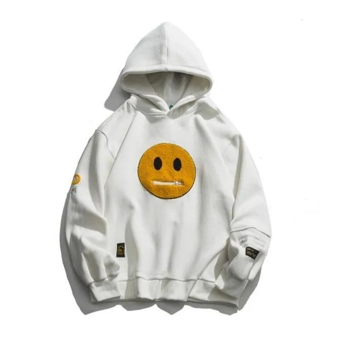 Smiley Face Zipper Pocket Unisex Hoodie: Streetwear skater fashion with an Emoji