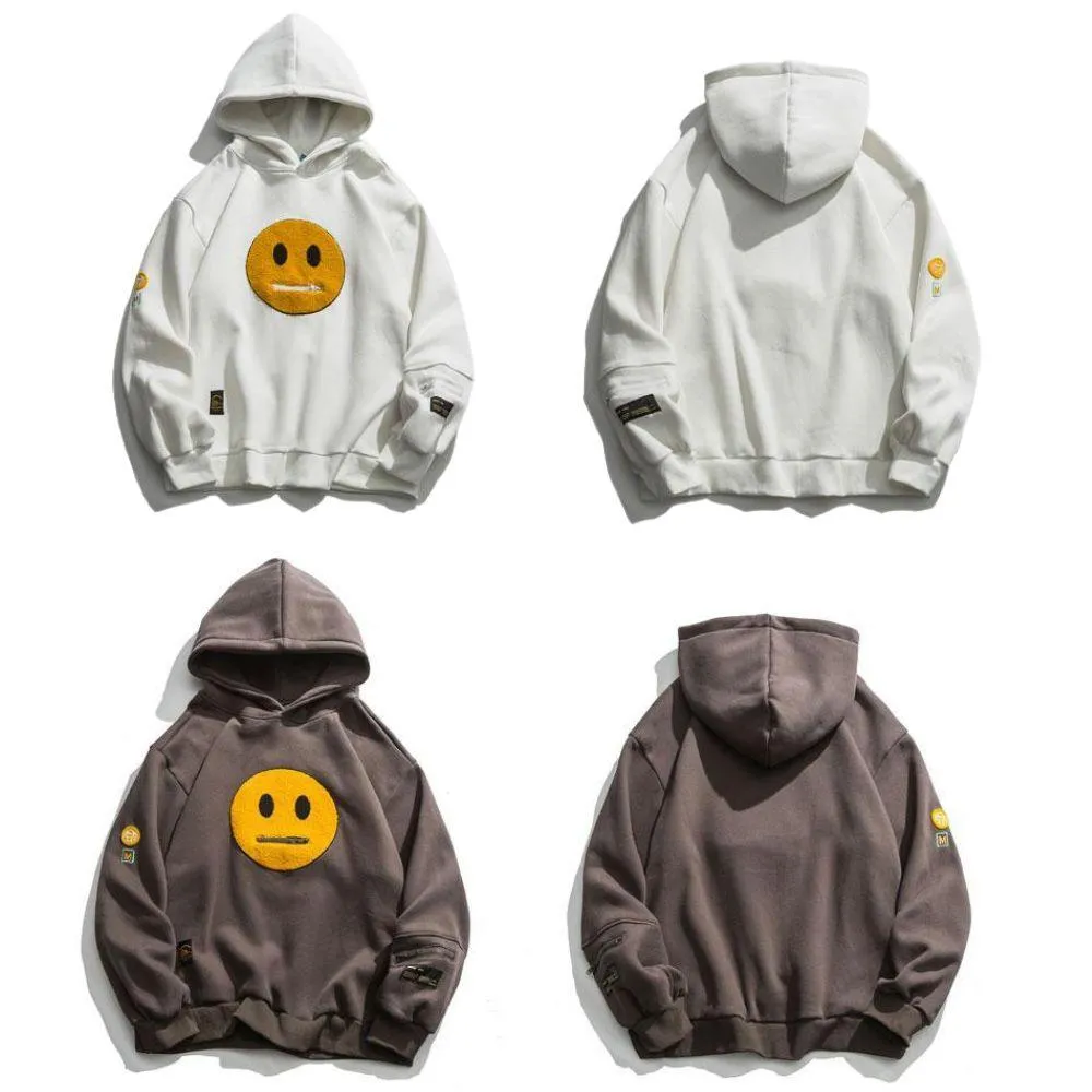 Smiley Face Zipper Pocket Unisex Hoodie: Streetwear skater fashion with an Emoji