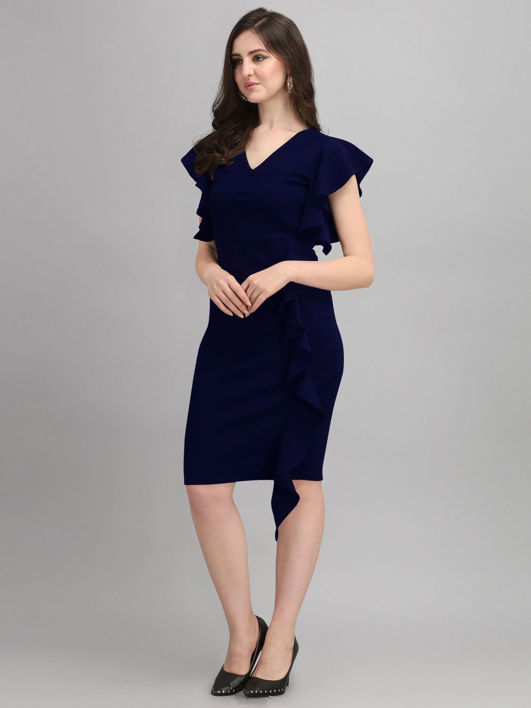 Solid Bodycon Short Sleeves V-Neck Dress