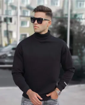 Solid Turtle Neck Causal Fleece Sweatshirt For Men