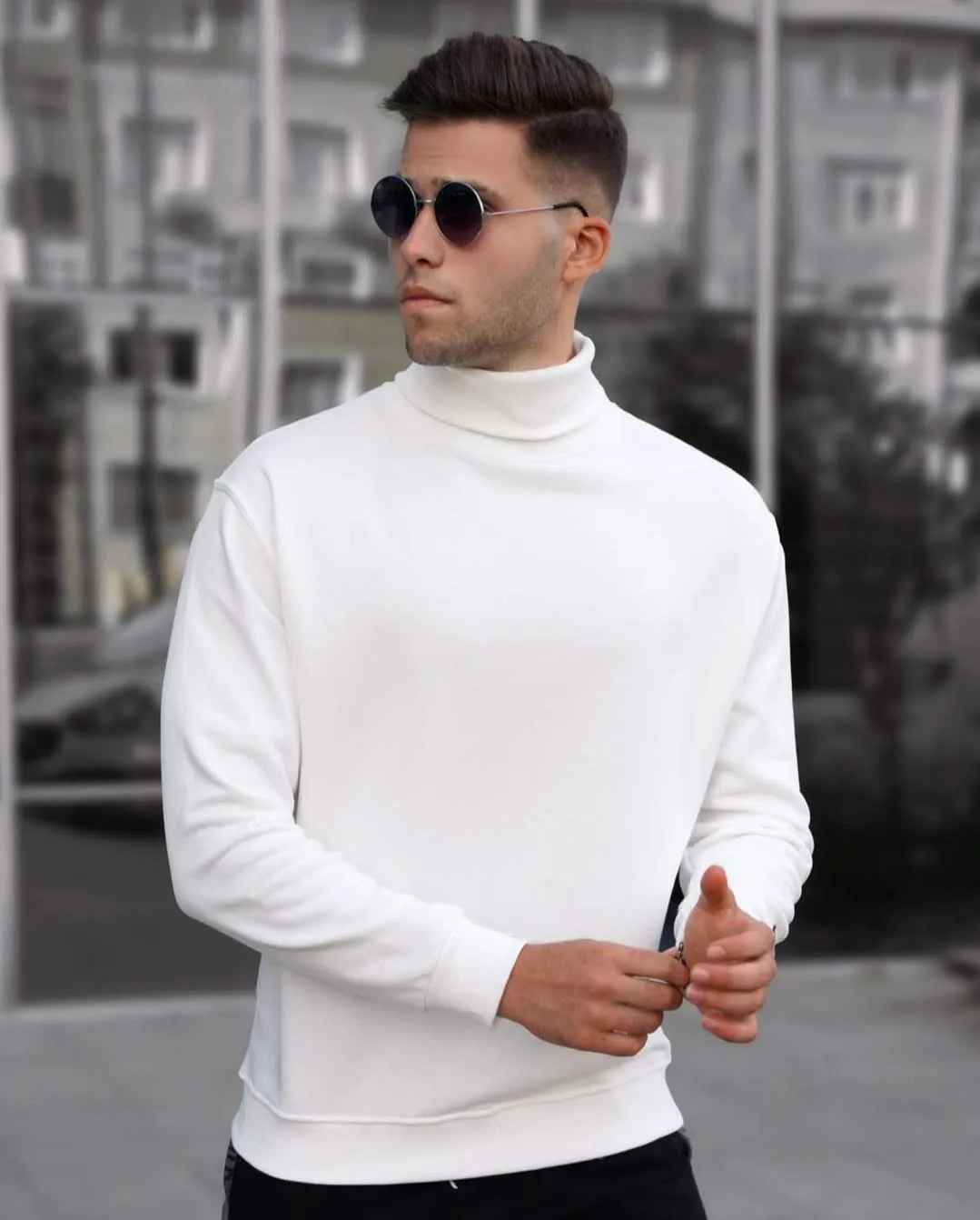 Solid Turtle Neck Causal Fleece Sweatshirt For Men