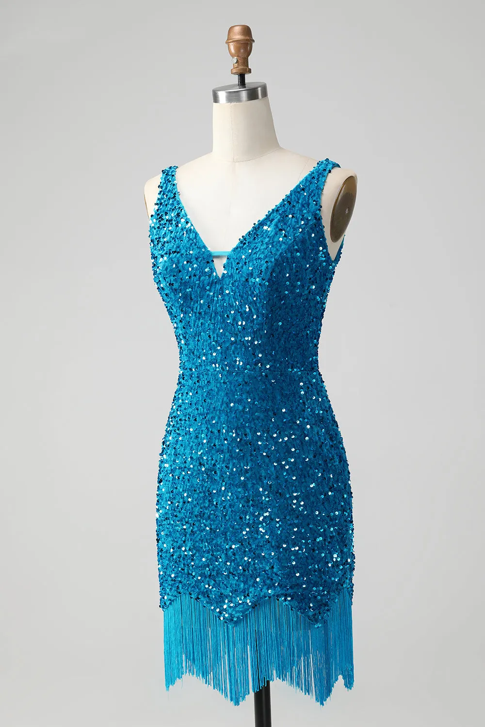 Sparkly Sage Bodycon Spaghetti Straps Sequin Short Homecoming Dress with Tassels