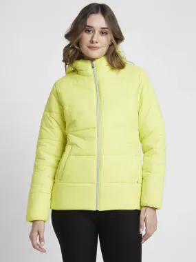 Spykar Women Neon Green Regular Fit Hooded Plain Jacket