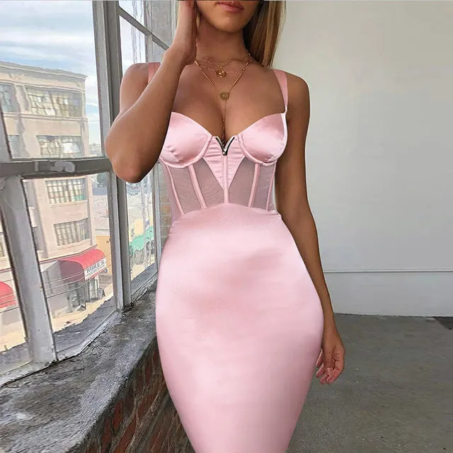 Summer Sexy Dress Mesh Insert Night Club Bodycon