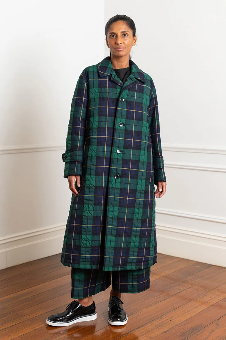 Tartan Check Coat - Navy/Green