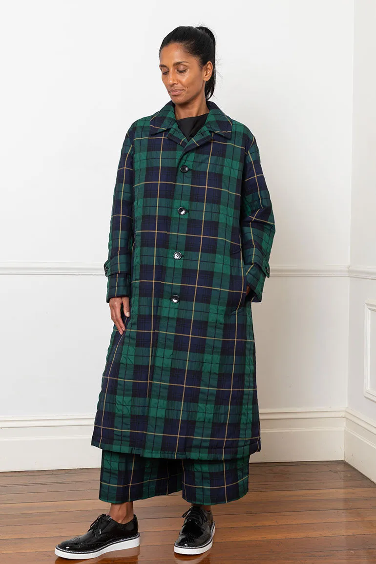 Tartan Check Coat - Navy/Green