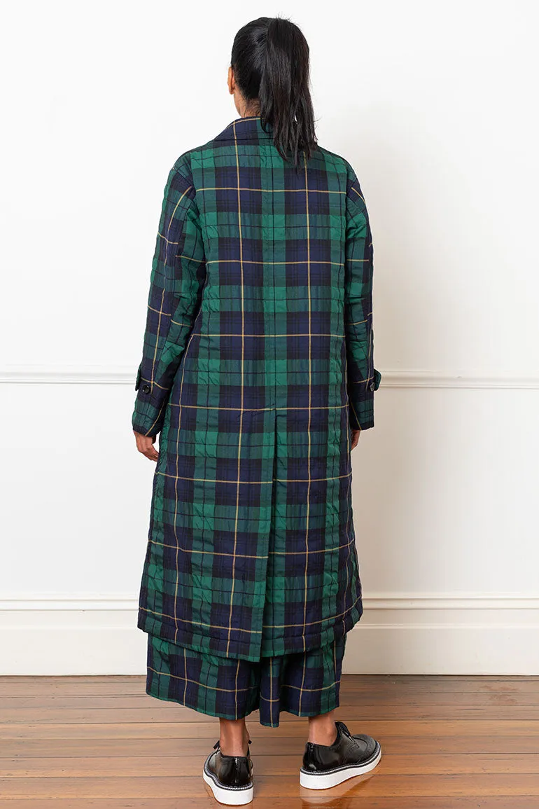 Tartan Check Coat - Navy/Green