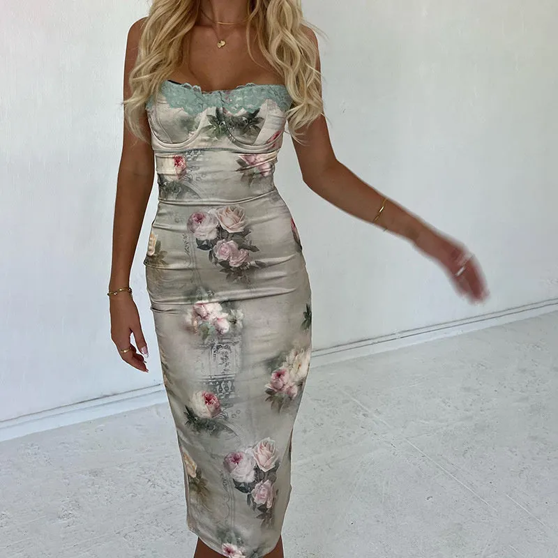 TastyHottie - Beth Floral Print Backless Midi Dress