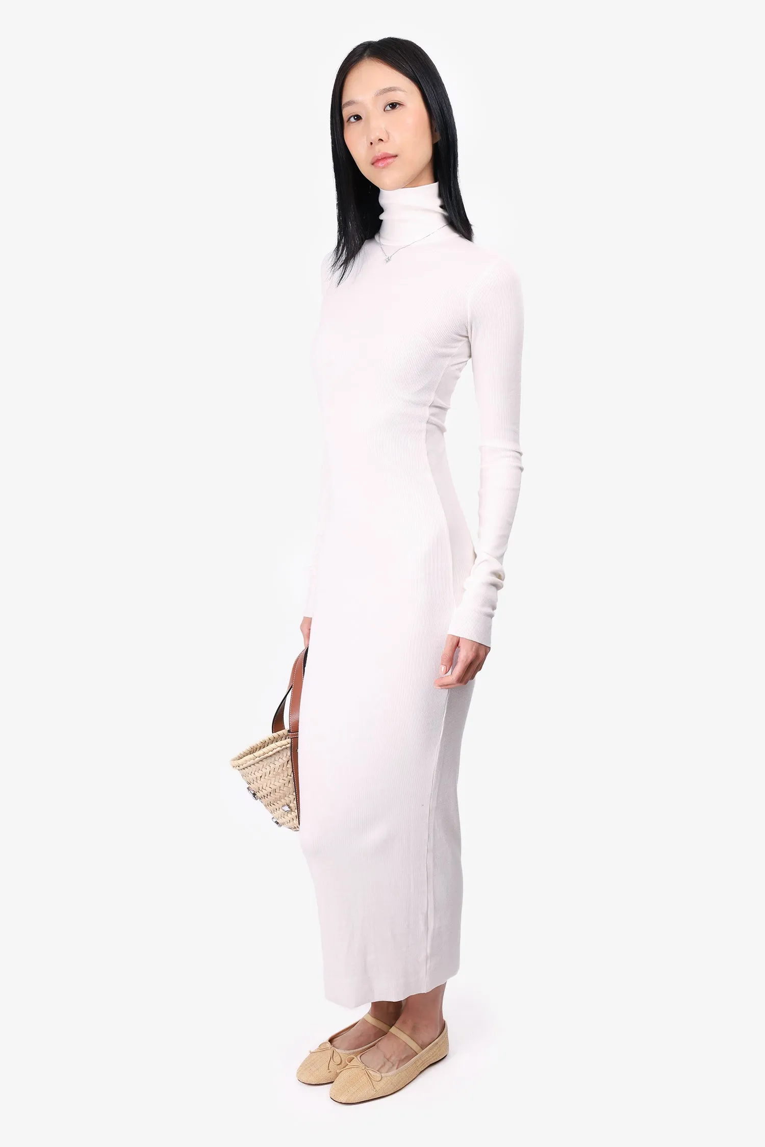 Éterne White Ribbed Long-Sleeve Turtle Neck Bodycon Dress Size XS