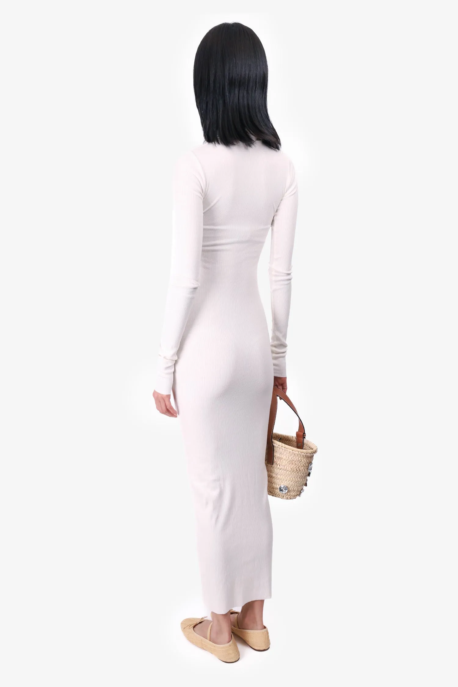 Éterne White Ribbed Long-Sleeve Turtle Neck Bodycon Dress Size XS