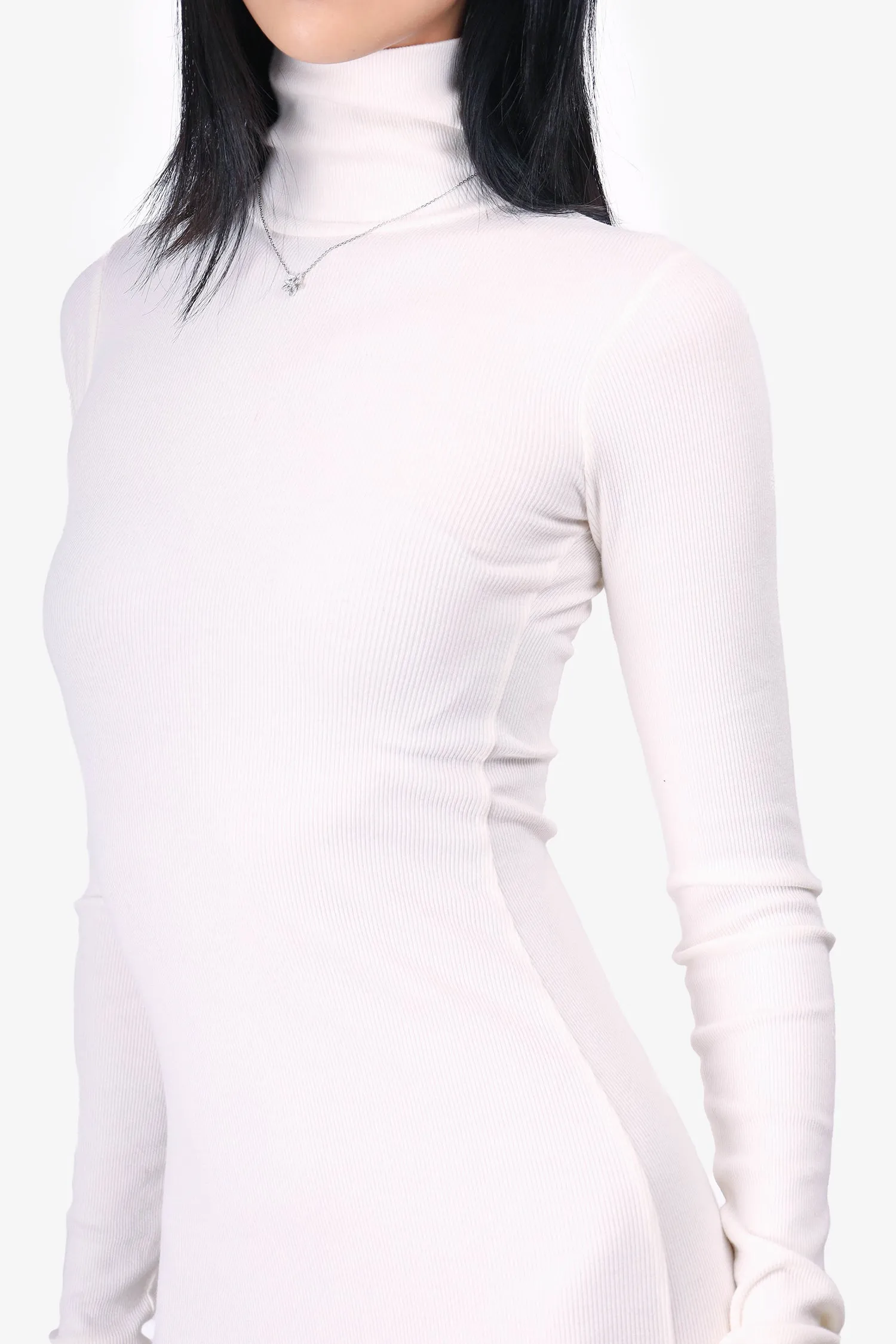 Éterne White Ribbed Long-Sleeve Turtle Neck Bodycon Dress Size XS