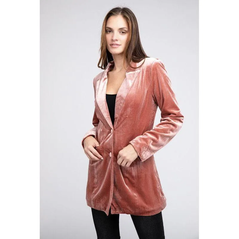 The Belina Velvet Blazer In Champagne Or Dusty Rose