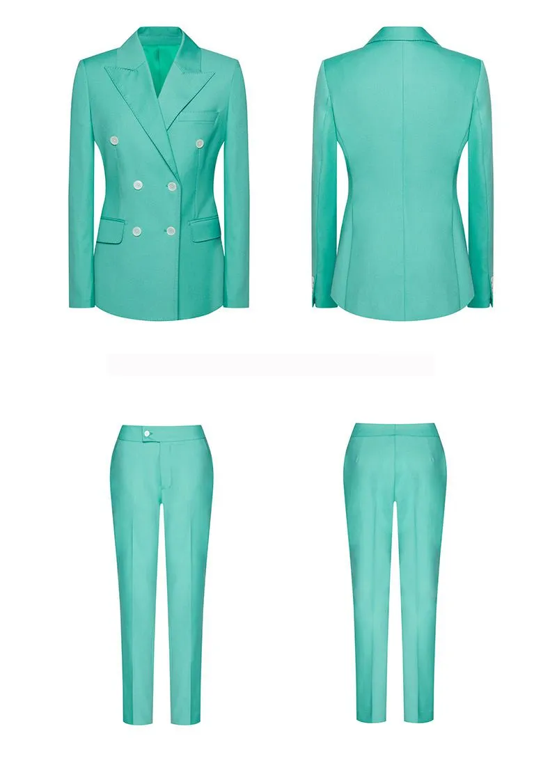 Turquoise Double Breasted Blazer & Slim Cropped Leg Pants Set