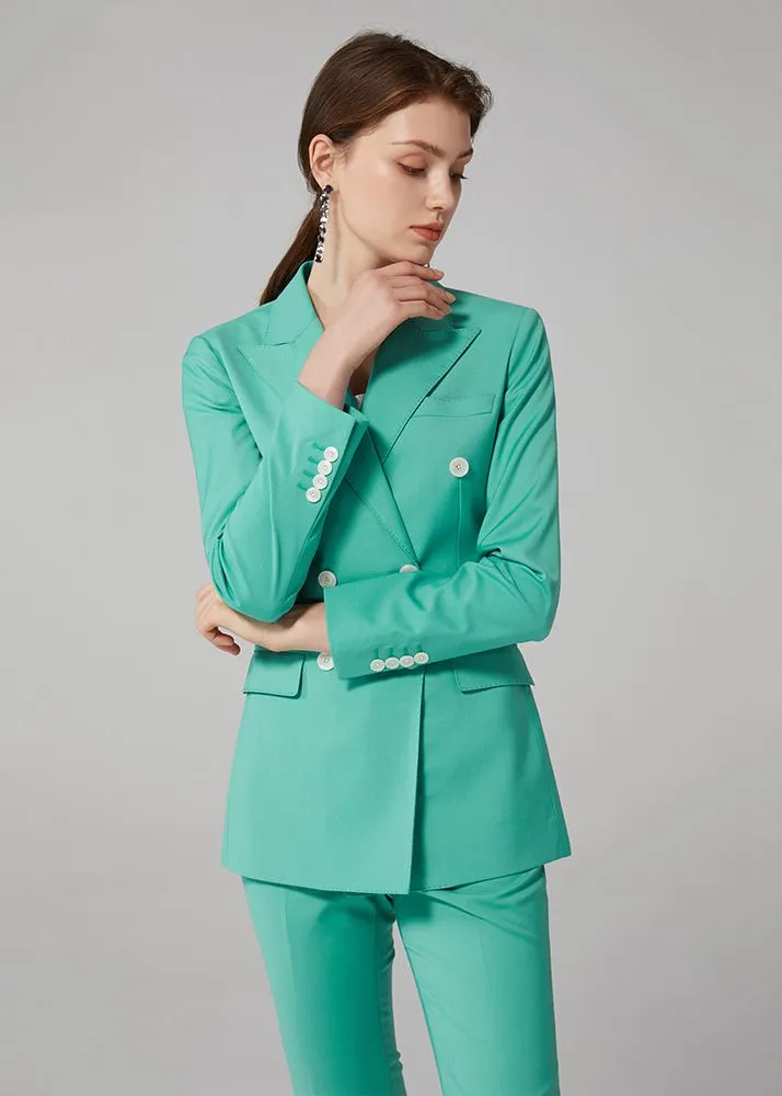 Turquoise Double Breasted Blazer & Slim Cropped Leg Pants Set