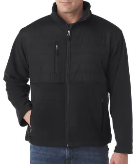 ultraclub adult fleece jacket with quilted yoke overlay - black (3xl)