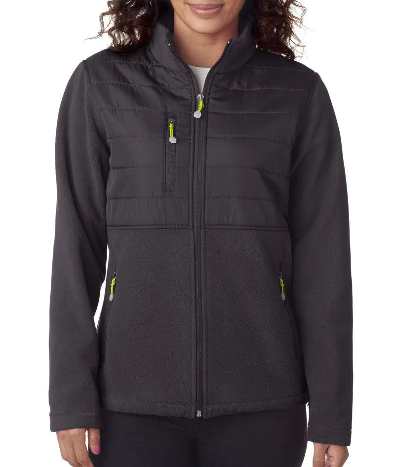 ultraclub ladies' fleece jacket with quilted yoke overlay - charcoal (l)