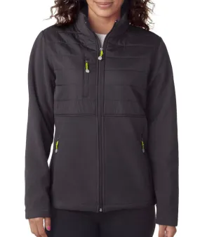 ultraclub ladies' fleece jacket with quilted yoke overlay - charcoal (l)