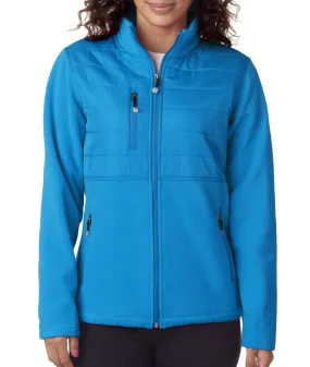 ultraclub ladies' fleece jacket with quilted yoke overlay - kinetic blue (xl)