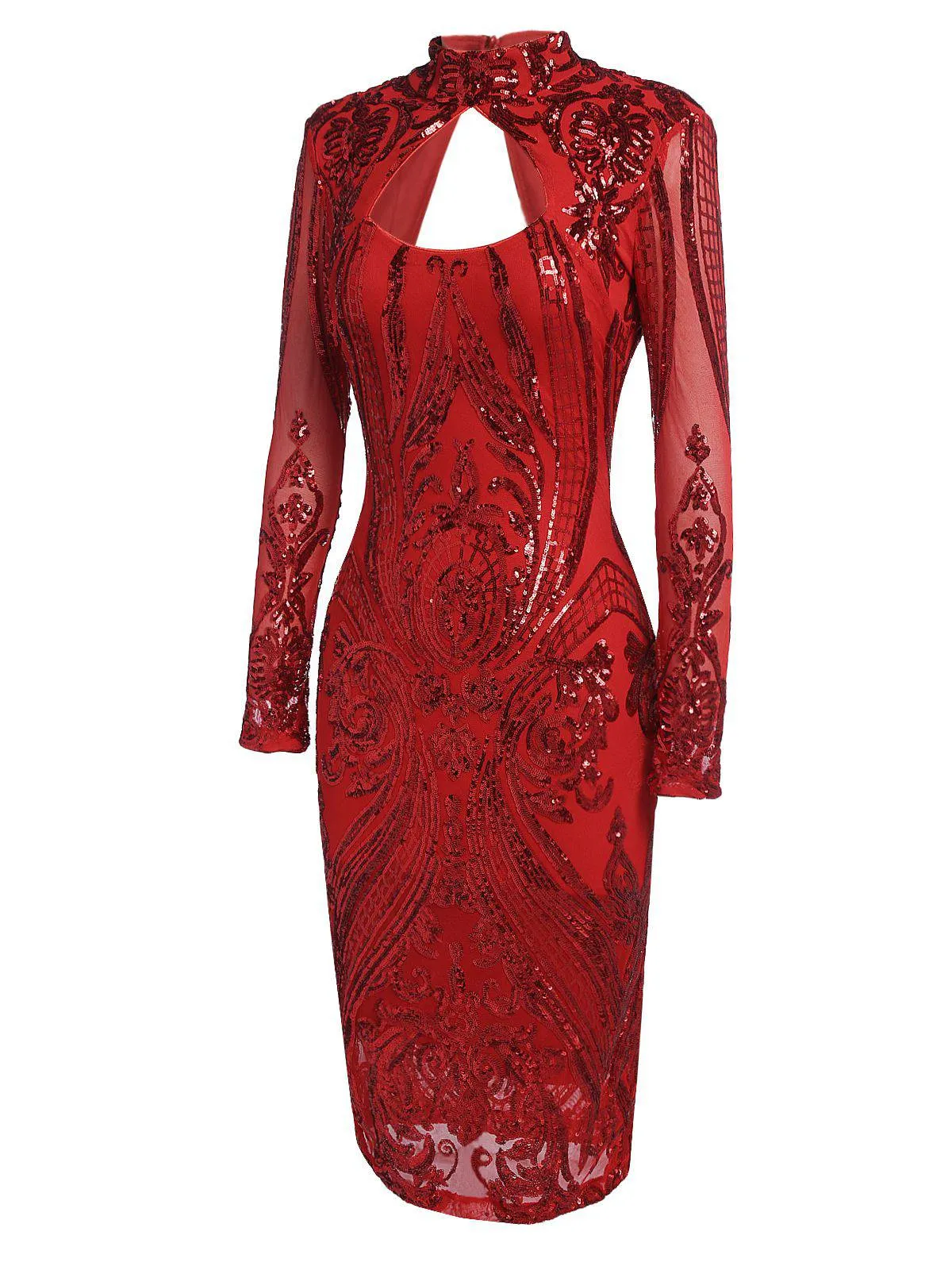 [US Warehouse] Red 1920s Sequined Keyhole Dress