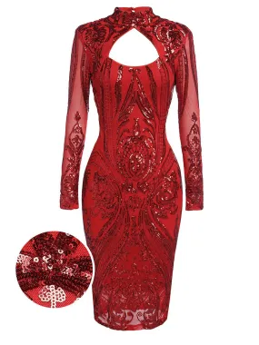 [US Warehouse] Red 1920s Sequined Keyhole Dress