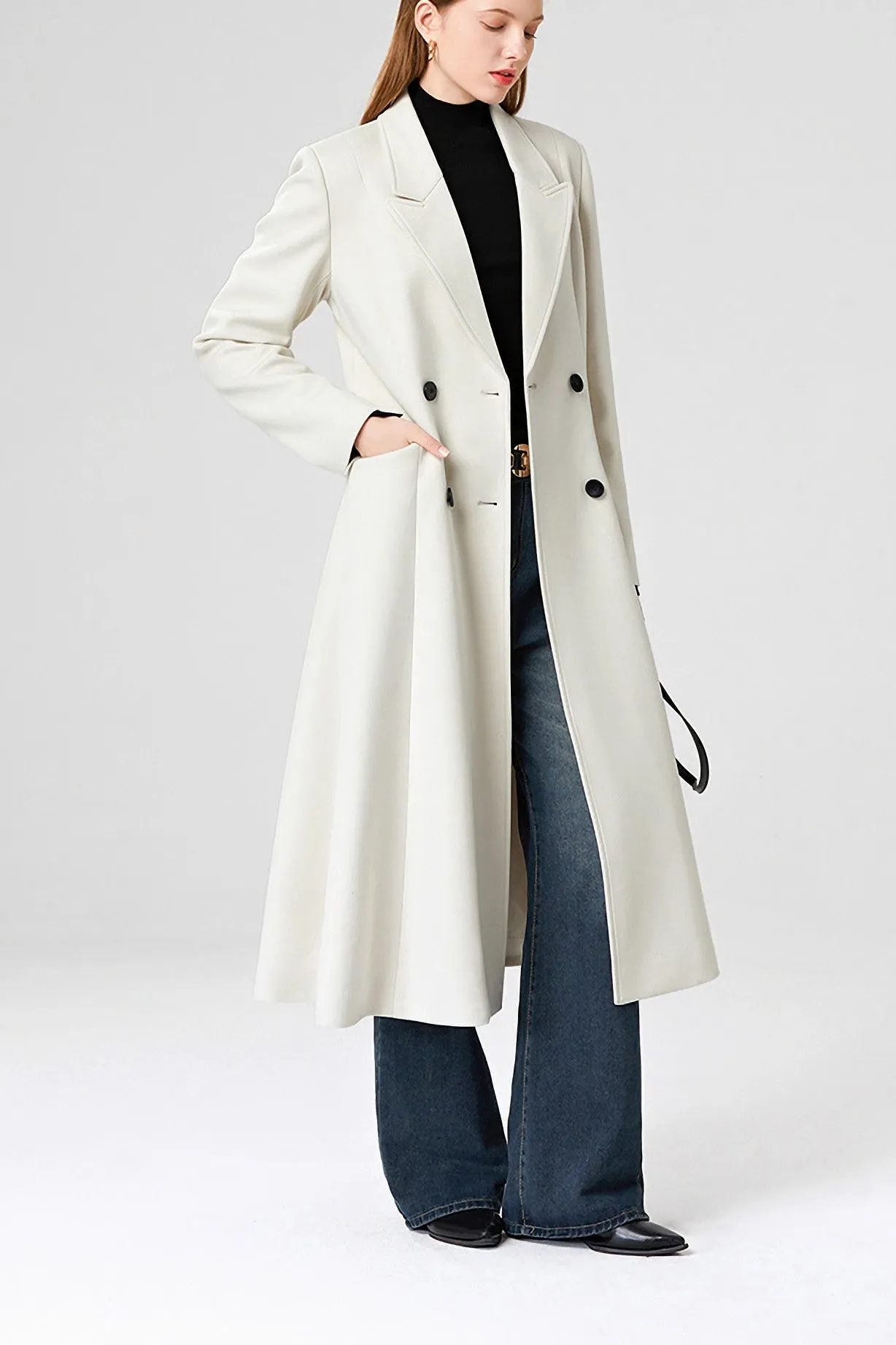 Verda Wool Blend Double Breasted Fit & Flare Coat