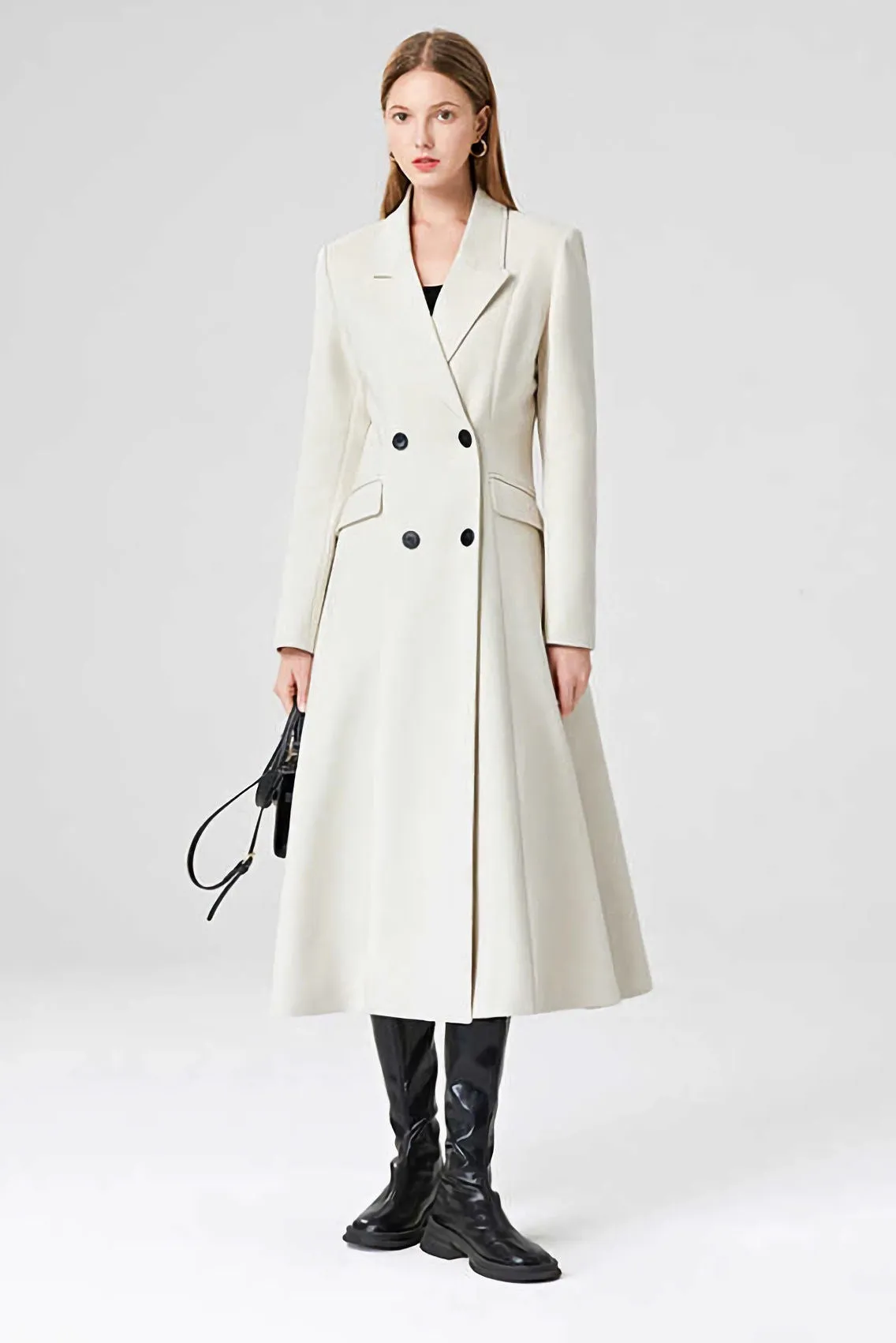 Verda Wool Blend Double Breasted Fit & Flare Coat