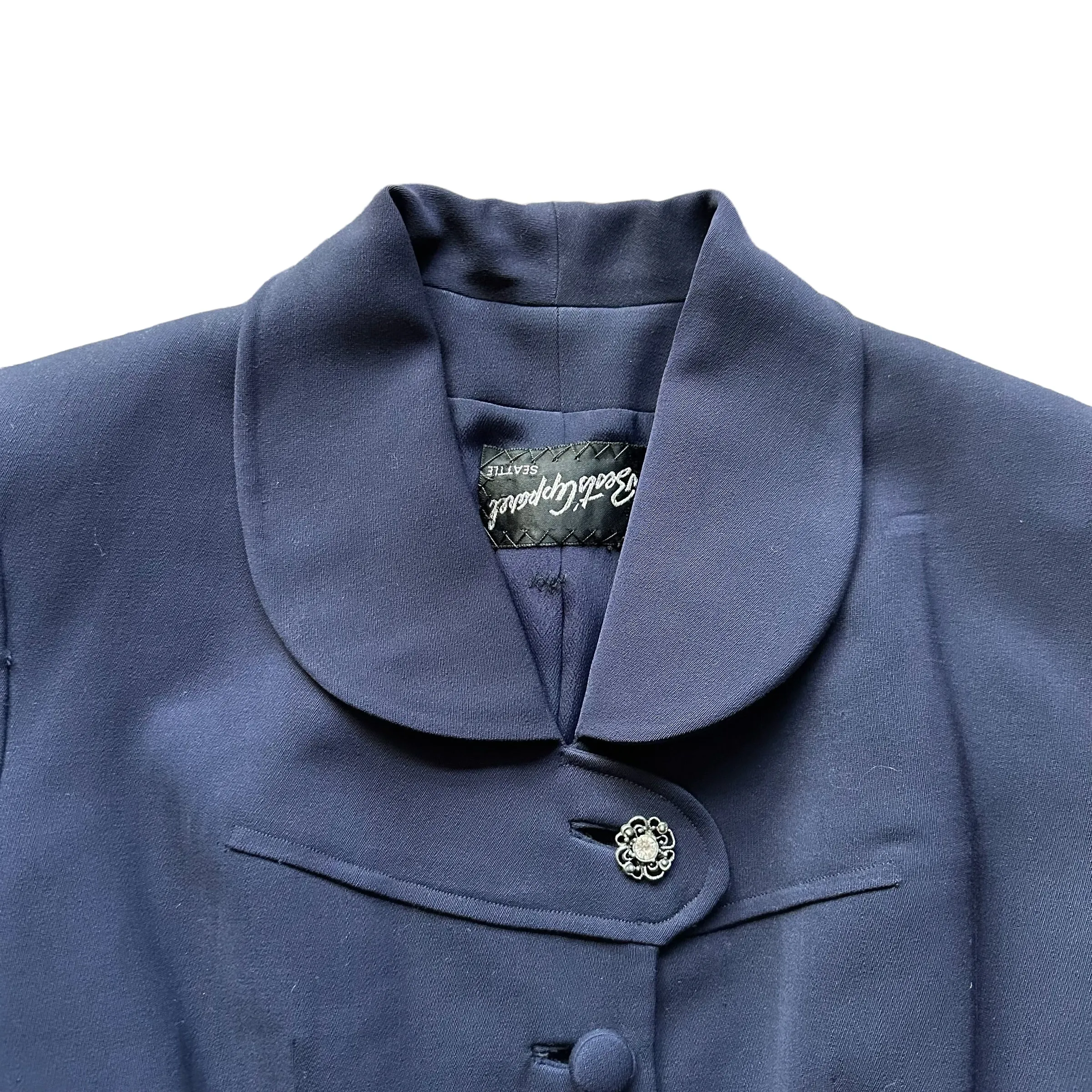 Vintage 1940s Best's Apparel Seattle Navy Blue Gabardine Wool Jacket Sz M | Barn Owl Vintage Seattle