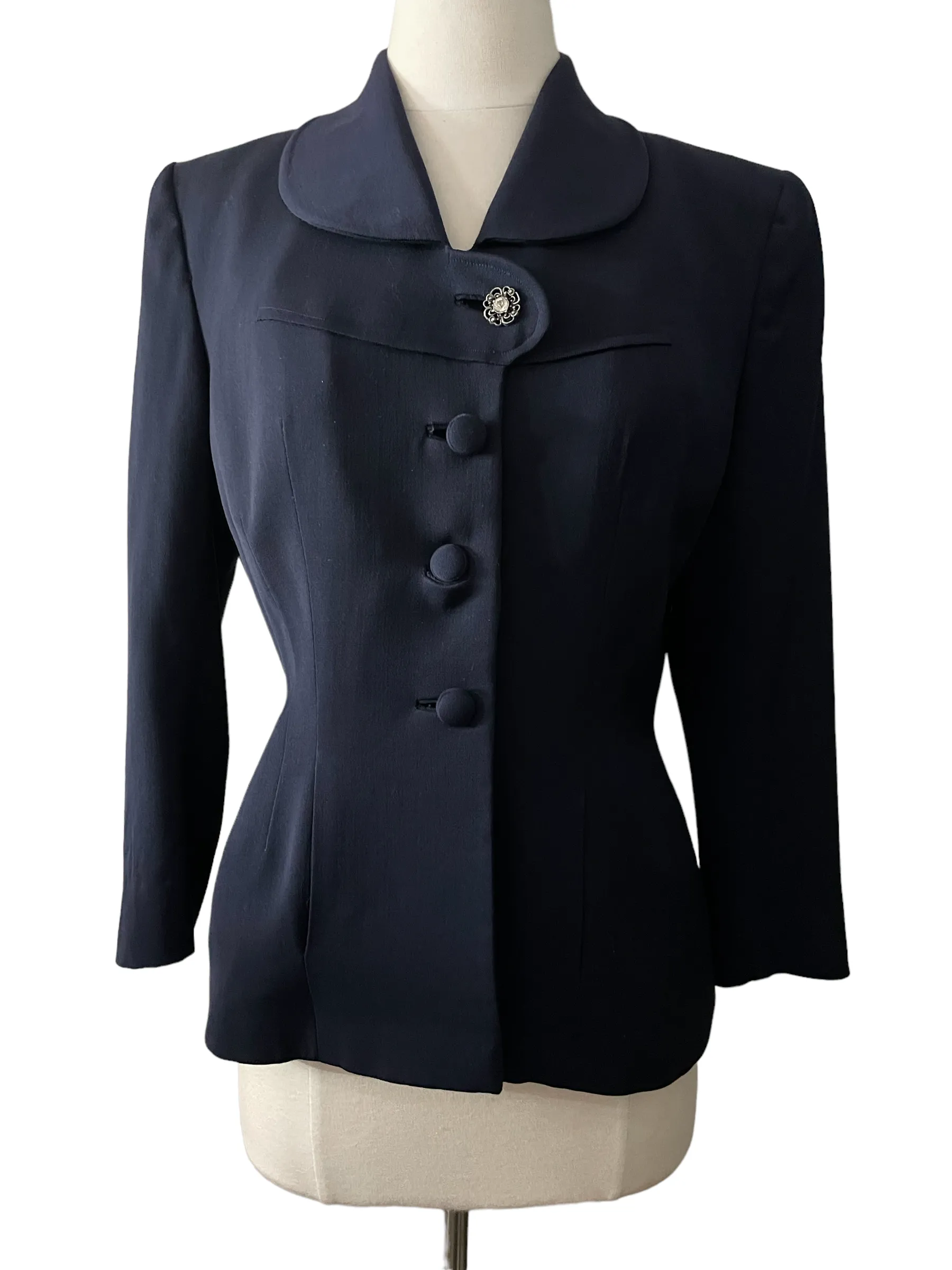 Vintage 1940s Best's Apparel Seattle Navy Blue Gabardine Wool Jacket Sz M | Barn Owl Vintage Seattle