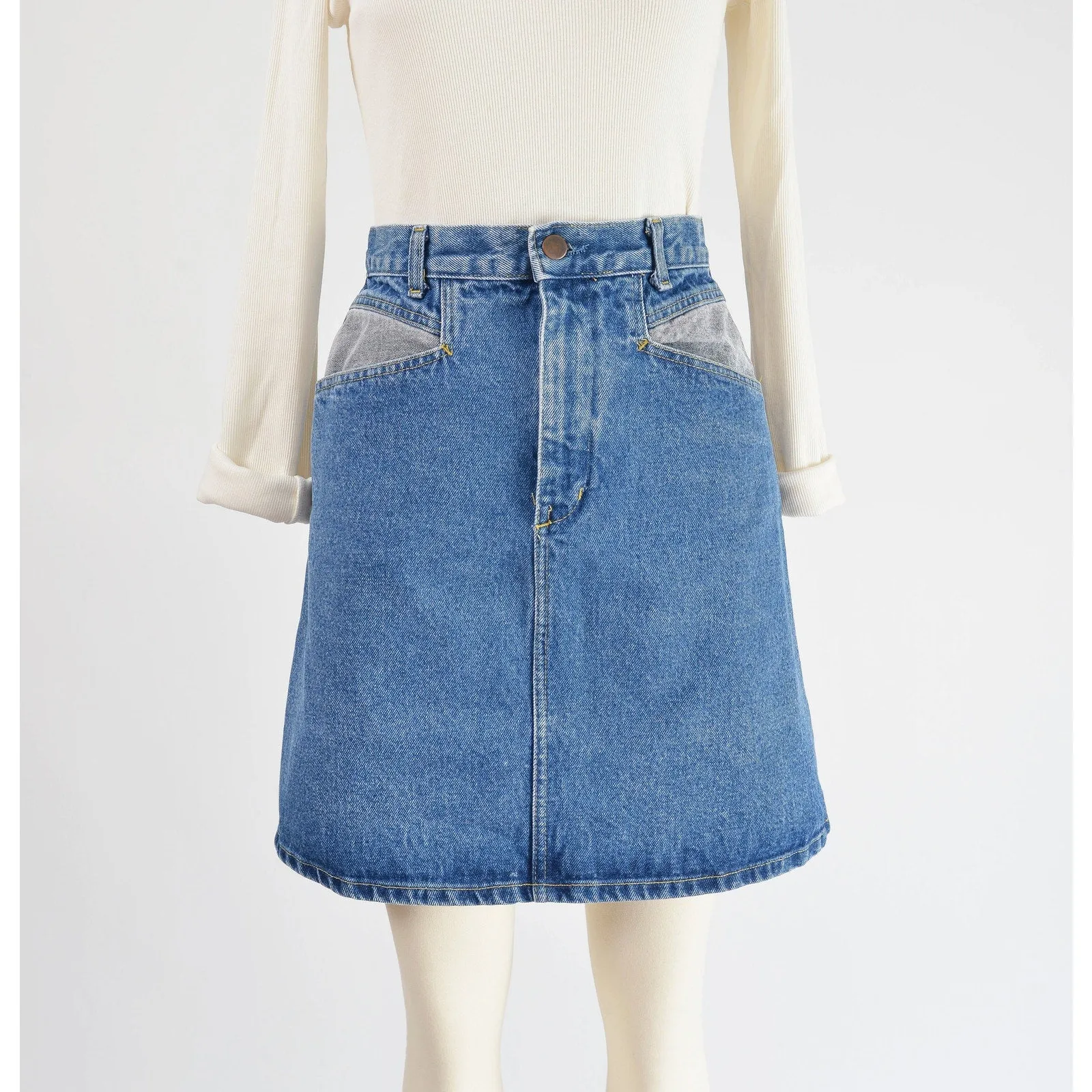 Vintage 90s Denim Mini Skirt High Waisted Fitted Pencil Skirt Mom Jean Skirt size XS S