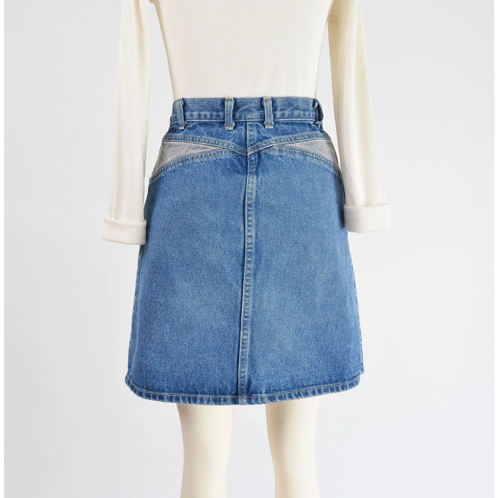 Vintage 90s Denim Mini Skirt High Waisted Fitted Pencil Skirt Mom Jean Skirt size XS S